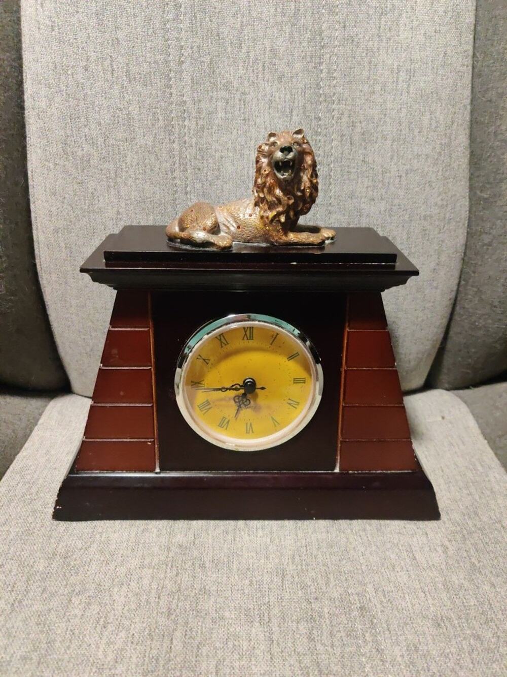 Vintage Wood Mantle Lion Clock Decorative Piece Only Clock Does Not Function